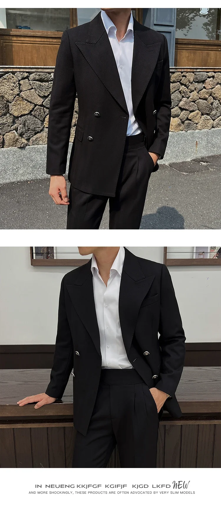 (Jackets+Pant)Fashion Double Breasted Design Men Suit Italian Style Luxury Elegant Business Social Wedding Dress Thick Suit 2Pcs