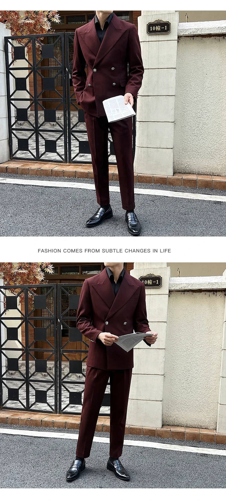 (Jackets+Pant)Fashion Double Breasted Design Men Suit Italian Style Luxury Elegant Business Social Wedding Dress Thick Suit 2Pcs