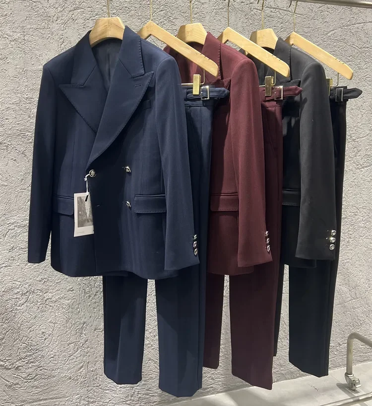 (Jackets+Pant)Fashion Double Breasted Design Men Suit Italian Style Luxury Elegant Business Social Wedding Dress Thick Suit 2Pcs