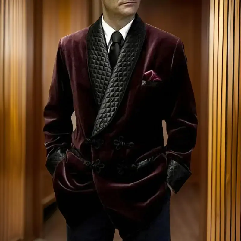 1 Piece Long Men Suit Jacket for Wedding 2024 Shawl Lapel Velvet Smoking Suit Blazer for Dinner Party Coat Ready to Ship