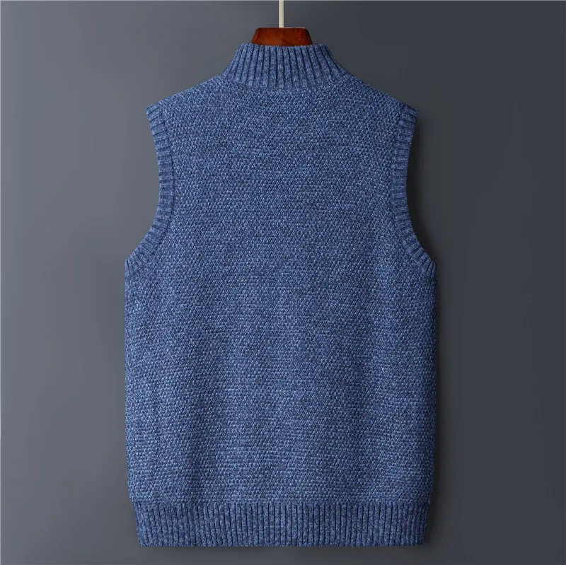 Winter Vest Men Sweater Zipper Warm Thick Male Cardigan Clothing Fleece Wool Liner Sleeveless Jackets Vintage Black Red