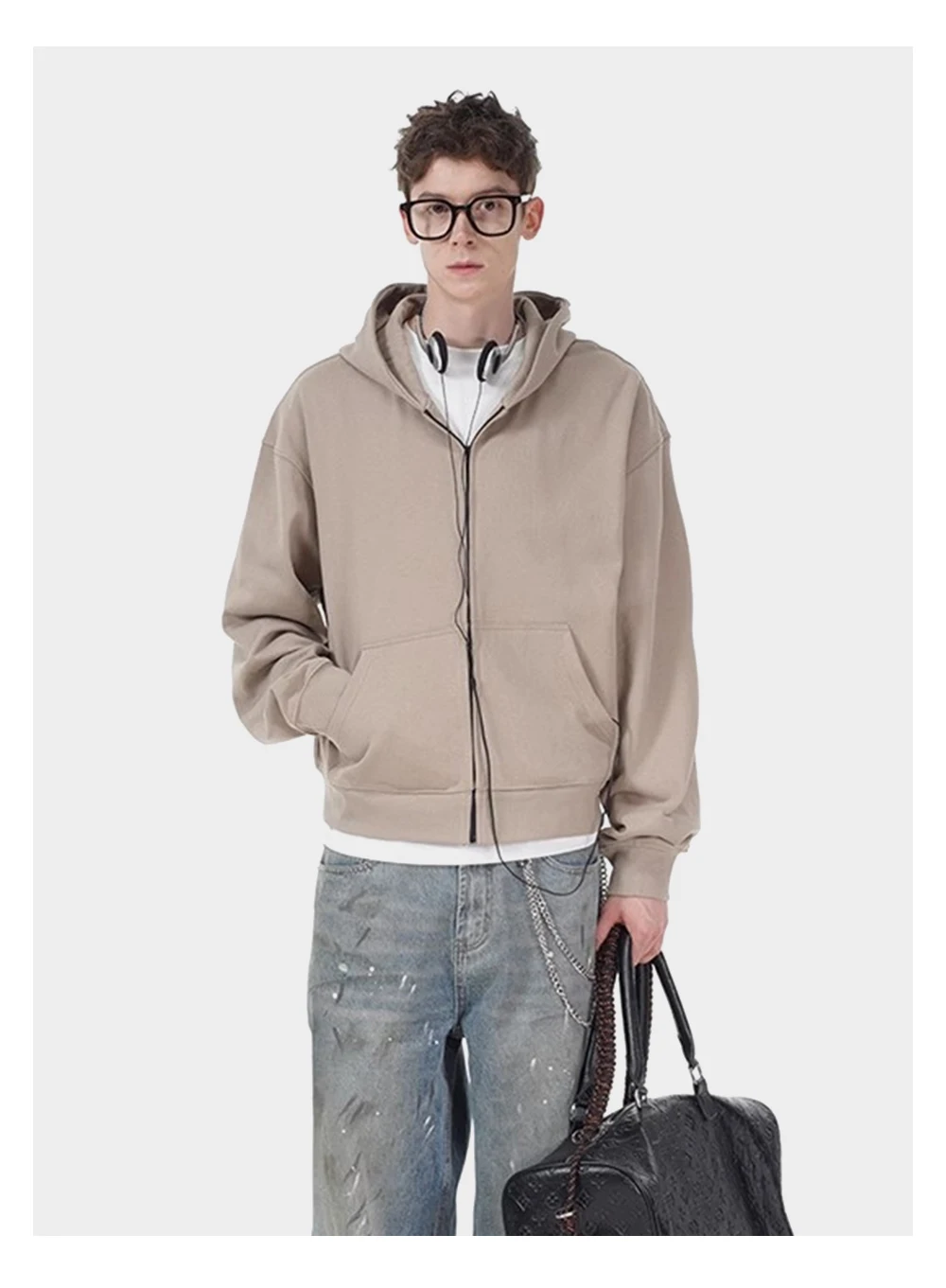 Simple Solid Color Hooded Zipper Outerwear Mens Streetwear Casual Long Sleeve Sweatshirts Men