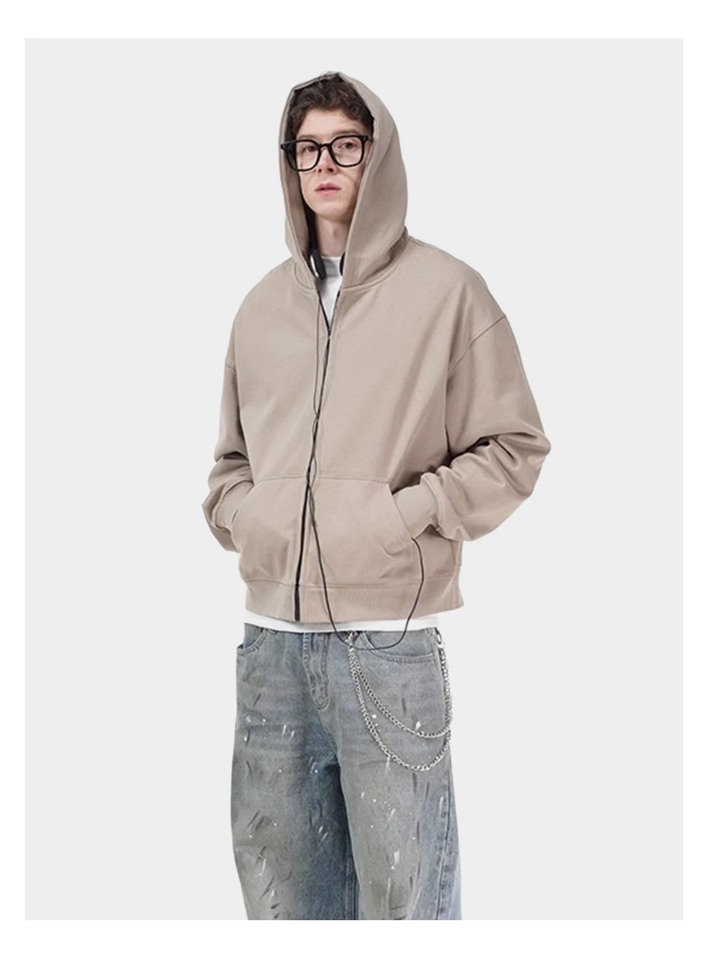 Simple Solid Color Hooded Zipper Outerwear Mens Streetwear Casual Long Sleeve Sweatshirts Men