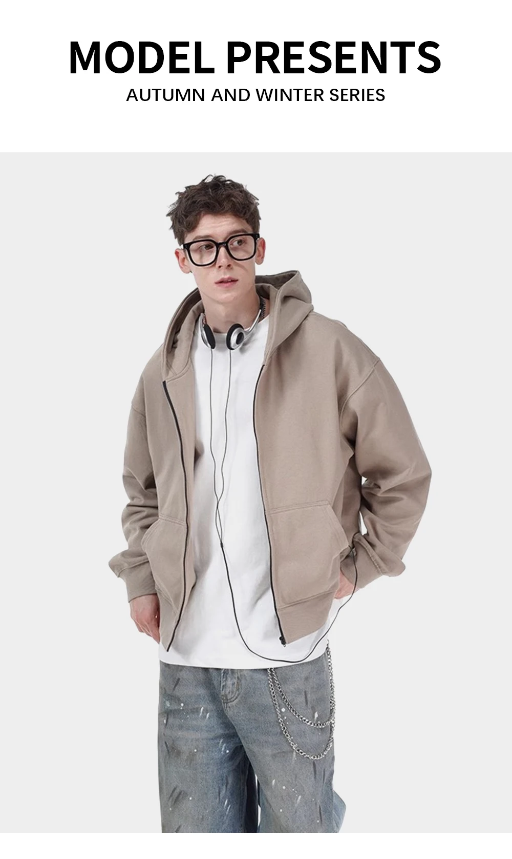 Simple Solid Color Hooded Zipper Outerwear Mens Streetwear Casual Long Sleeve Sweatshirts Men