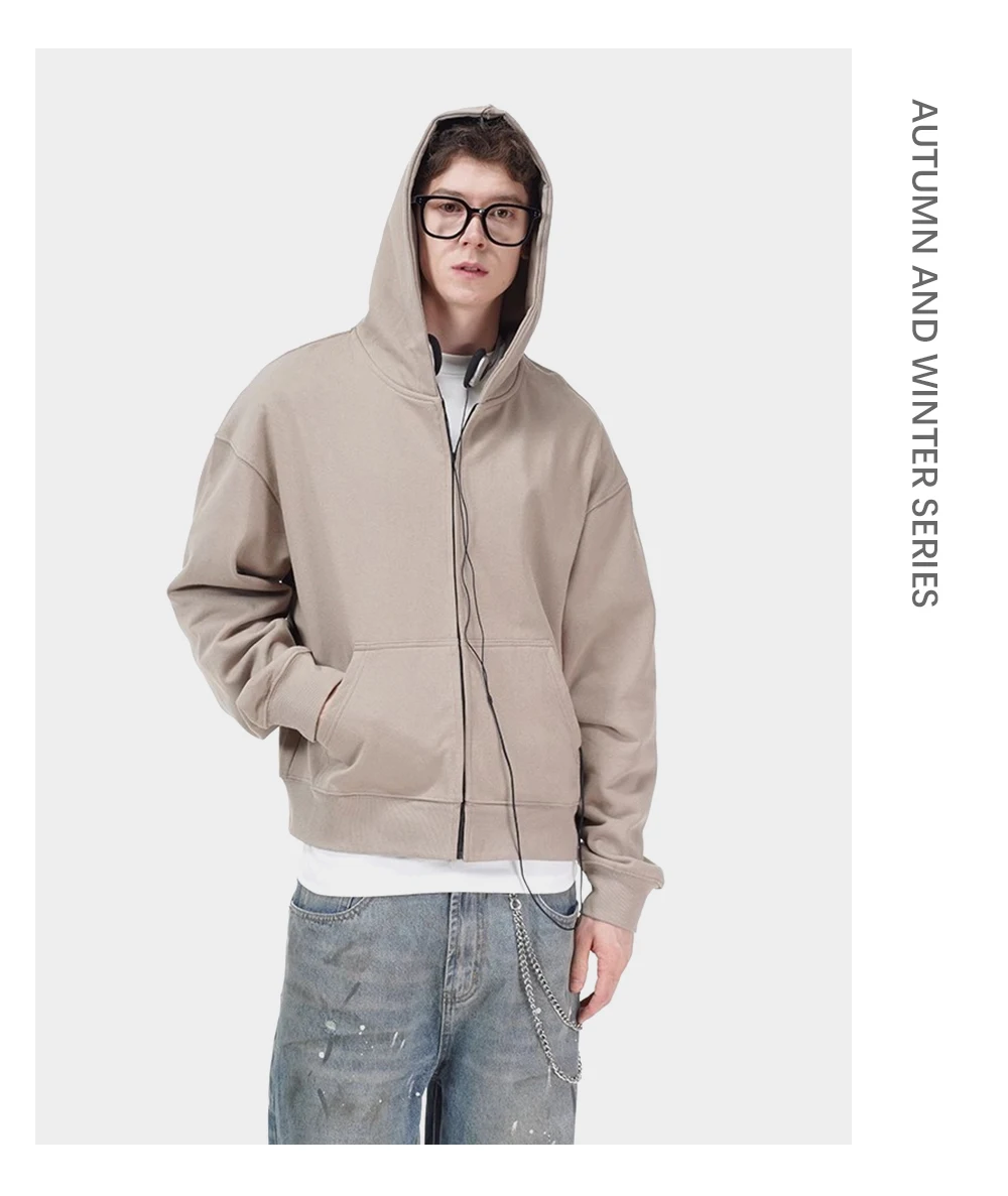 Simple Solid Color Hooded Zipper Outerwear Mens Streetwear Casual Long Sleeve Sweatshirts Men