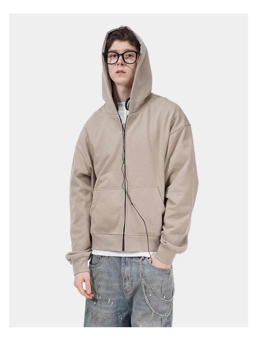 Simple Solid Color Hooded Zipper Outerwear Mens Streetwear Casual Long Sleeve Sweatshirts Men