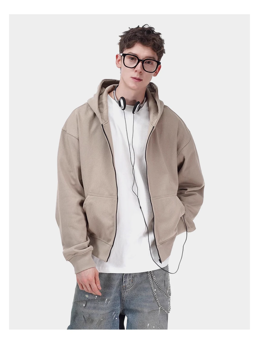 Simple Solid Color Hooded Zipper Outerwear Mens Streetwear Casual Long Sleeve Sweatshirts Men