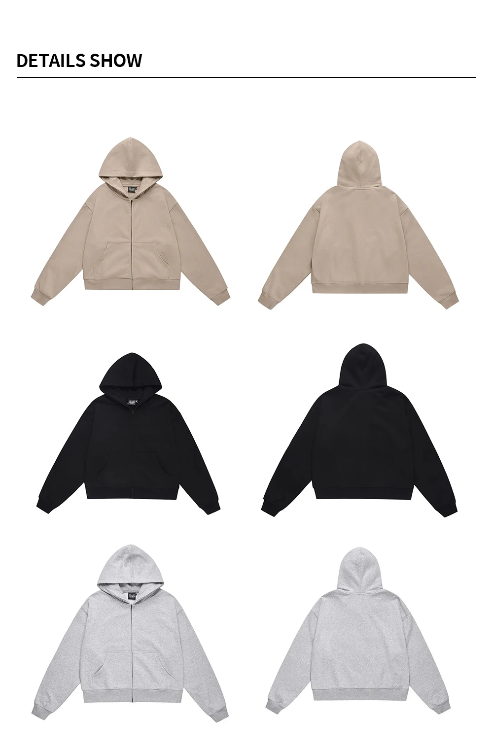 Simple Solid Color Hooded Zipper Outerwear Mens Streetwear Casual Long Sleeve Sweatshirts Men