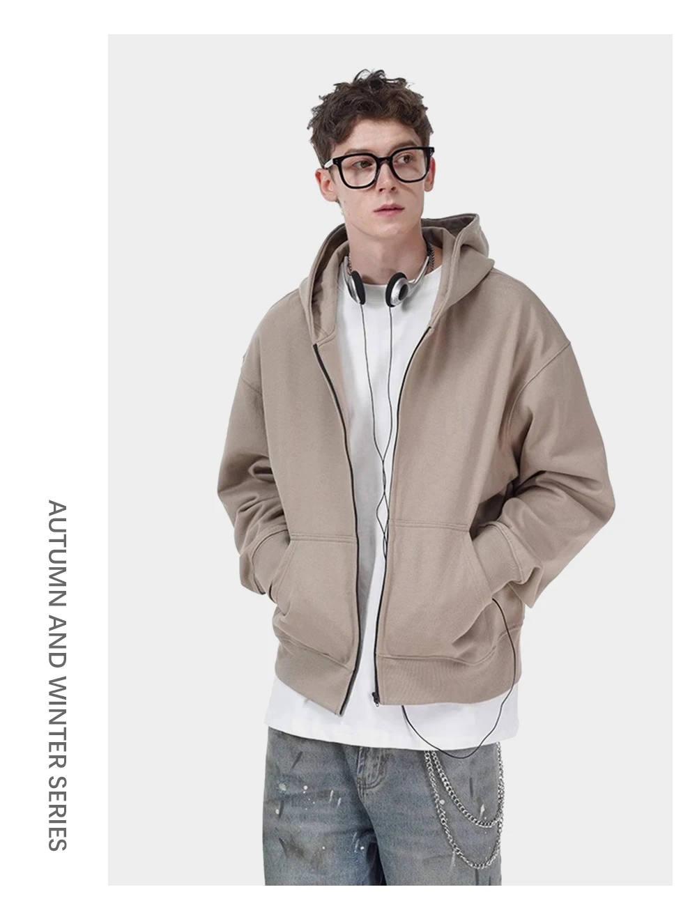 Simple Solid Color Hooded Zipper Outerwear Mens Streetwear Casual Long Sleeve Sweatshirts Men