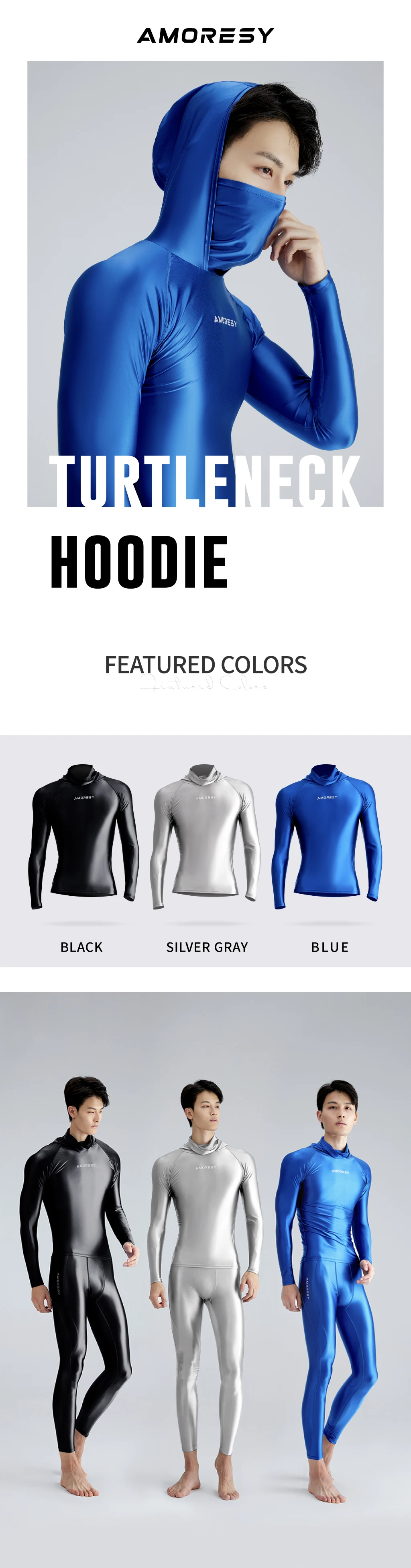 AMORESY Hyperion Multi Functional Hooded High Neck Sunscreen Tops Tights Tees Glossy Breathable Long Sleeve Running T-shirts