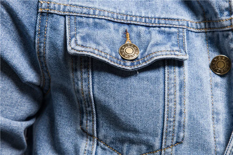 Washed Denim Moto Bike Jeans Jacket Long Sleeve Pockets For Men Blue Black