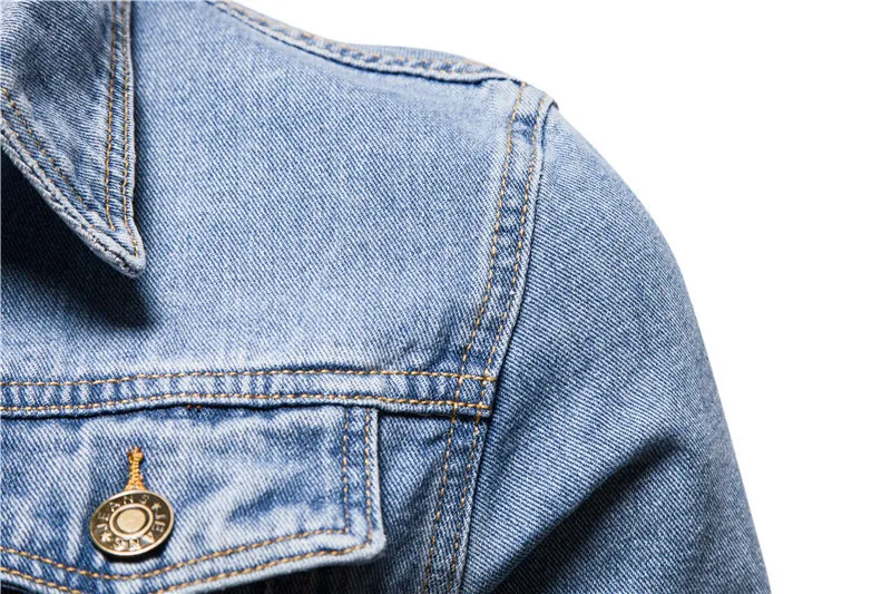 Washed Denim Moto Bike Jeans Jacket Long Sleeve Pockets For Men Blue Black