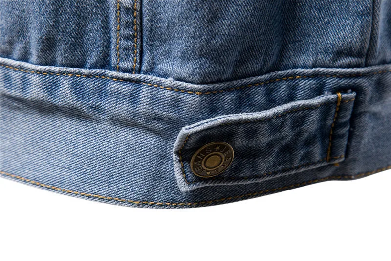 Washed Denim Moto Bike Jeans Jacket Long Sleeve Pockets For Men Blue Black