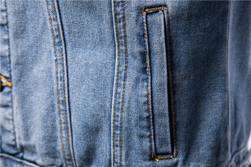 Washed Denim Moto Bike Jeans Jacket Long Sleeve Pockets For Men Blue Black