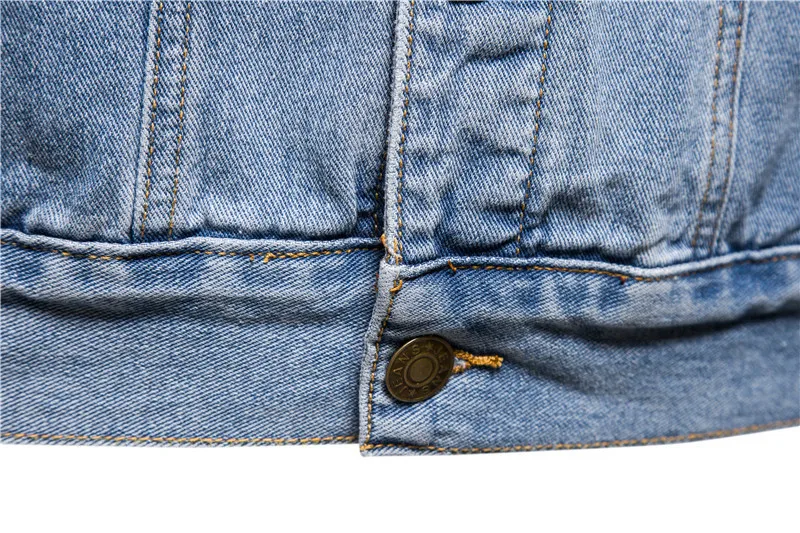 Washed Denim Moto Bike Jeans Jacket Long Sleeve Pockets For Men Blue Black