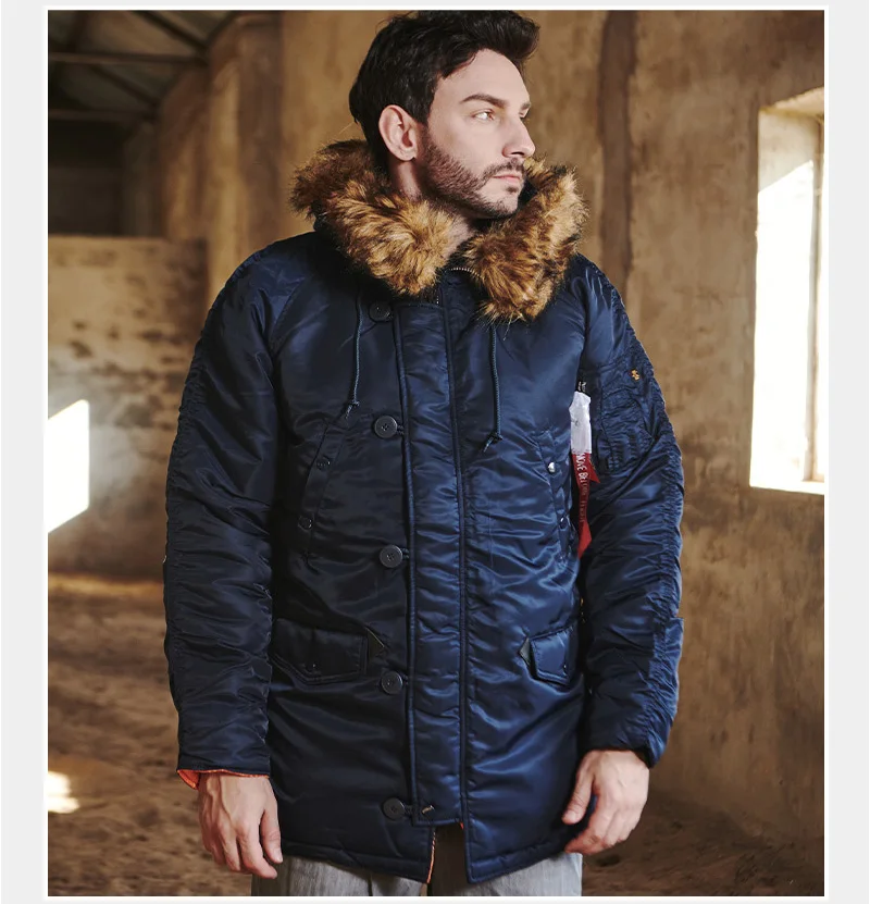 MGP Men's winter standard jacket classic n-3b parka for extreme cold weather waterproof removable faux fur around Hood