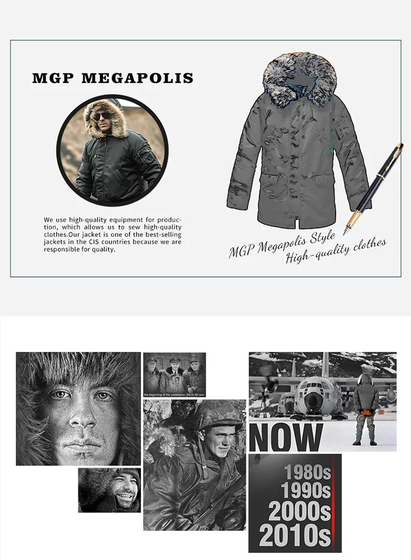 MGP Men's winter standard jacket classic n-3b parka for extreme cold weather waterproof removable faux fur around Hood