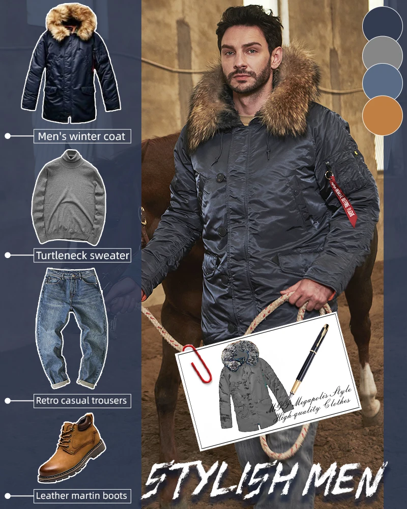 MGP Men's winter standard jacket classic n-3b parka for extreme cold weather waterproof removable faux fur around Hood