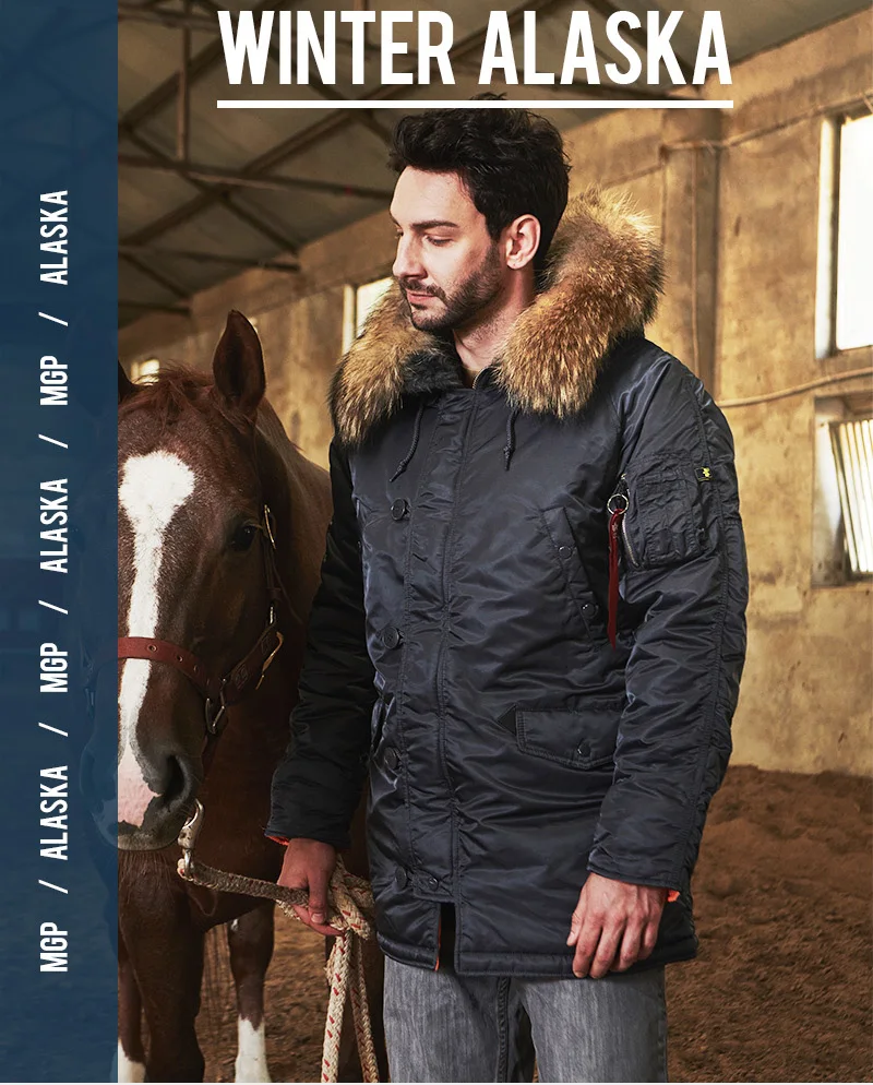 MGP Men's winter standard jacket classic n-3b parka for extreme cold weather waterproof removable faux fur around Hood