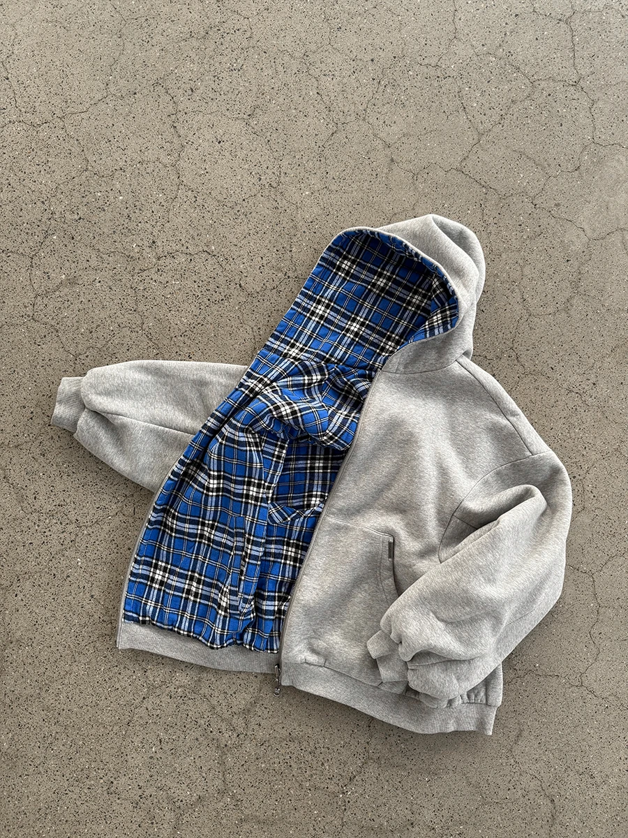 Mauroicardi Spring Oversized Reversible Hoodies Men Luxury Designer Clothing Hoodie with Plaid Lining Sweatshirt Streetwear 2025