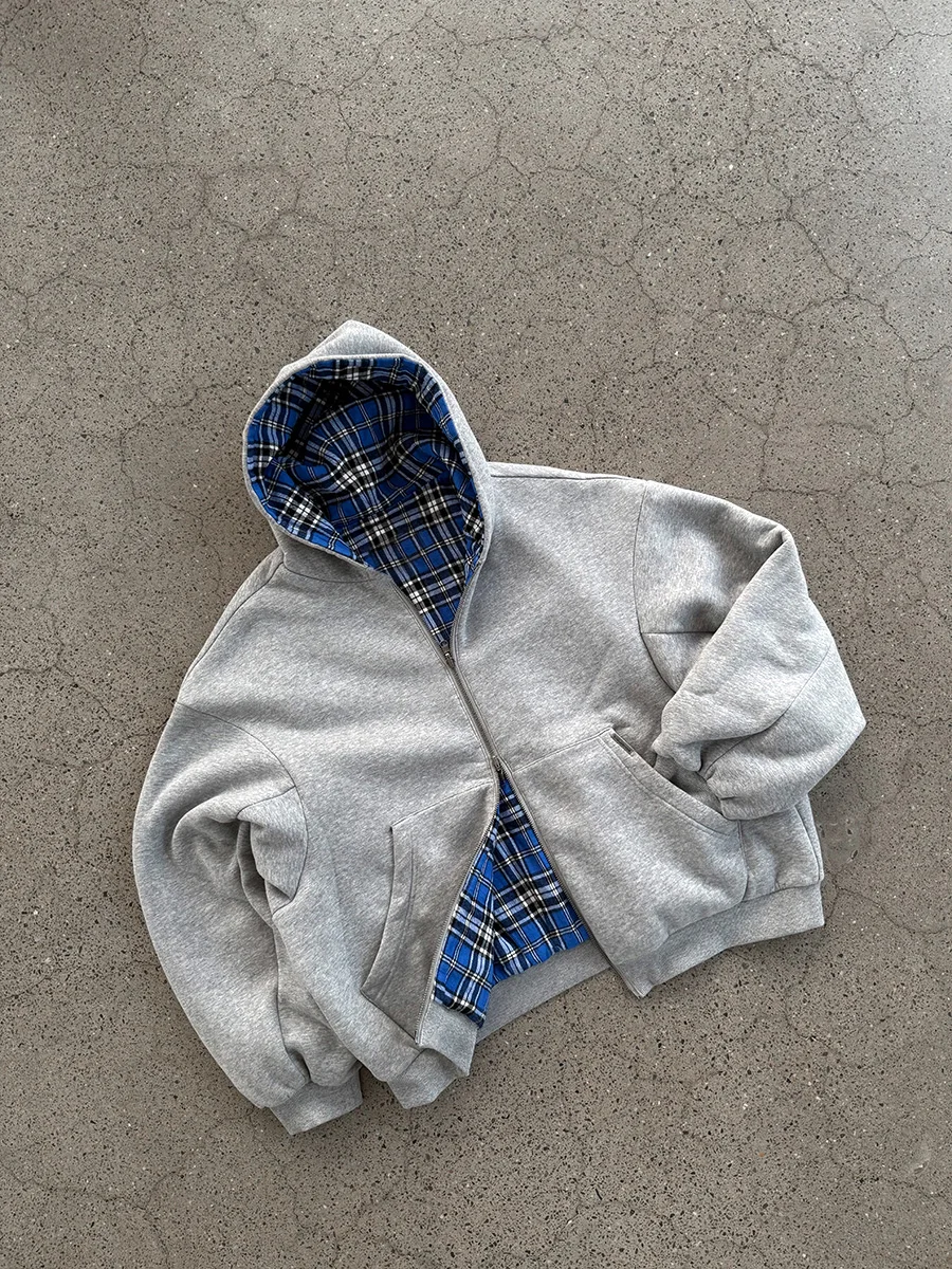 Mauroicardi Spring Oversized Reversible Hoodies Men Luxury Designer Clothing Hoodie with Plaid Lining Sweatshirt Streetwear 2025