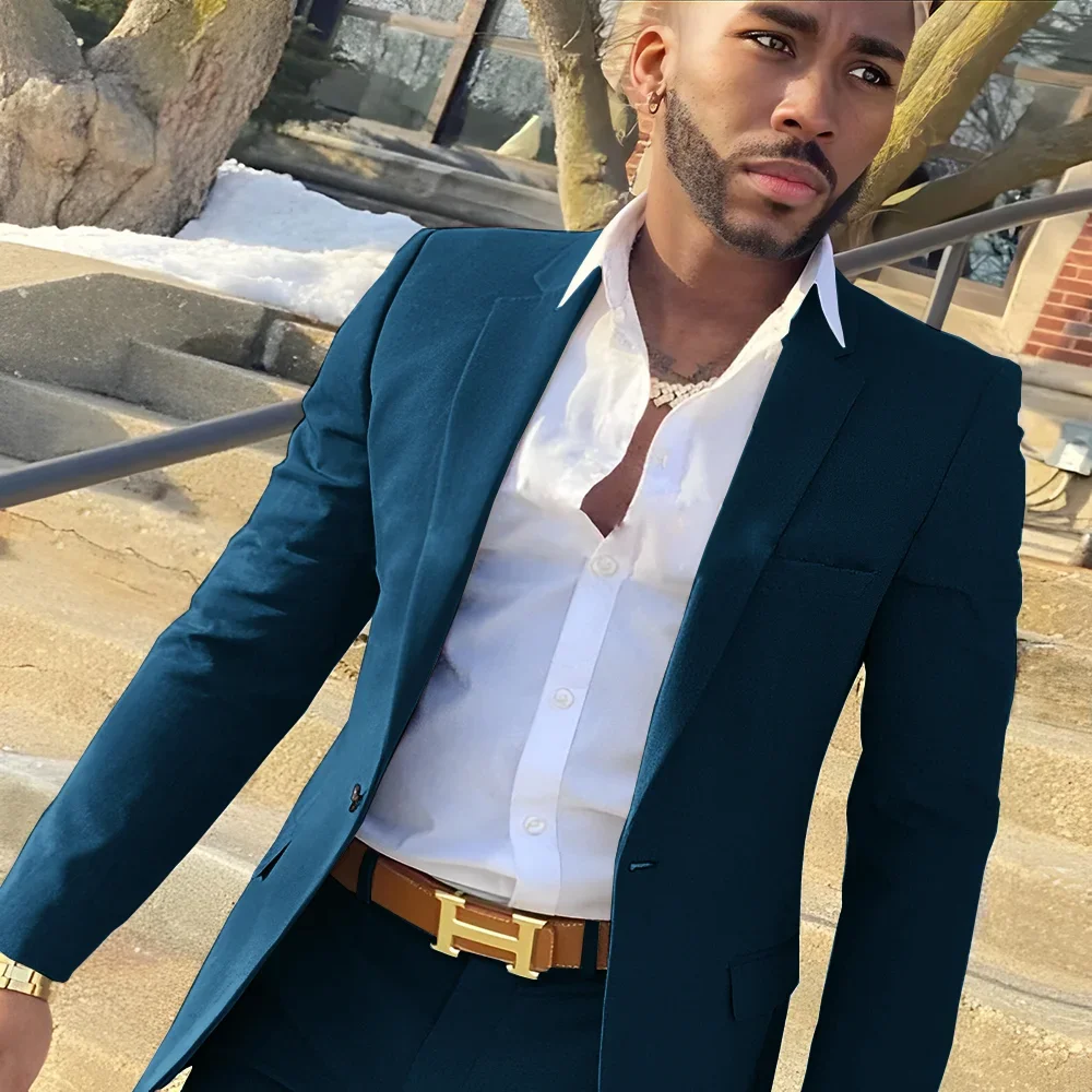 Navy Blue Men's Suit 2 Piece Business Formal Work Wear Wedding Groom Tuxedo Custom Dress Male 2024 Blazer