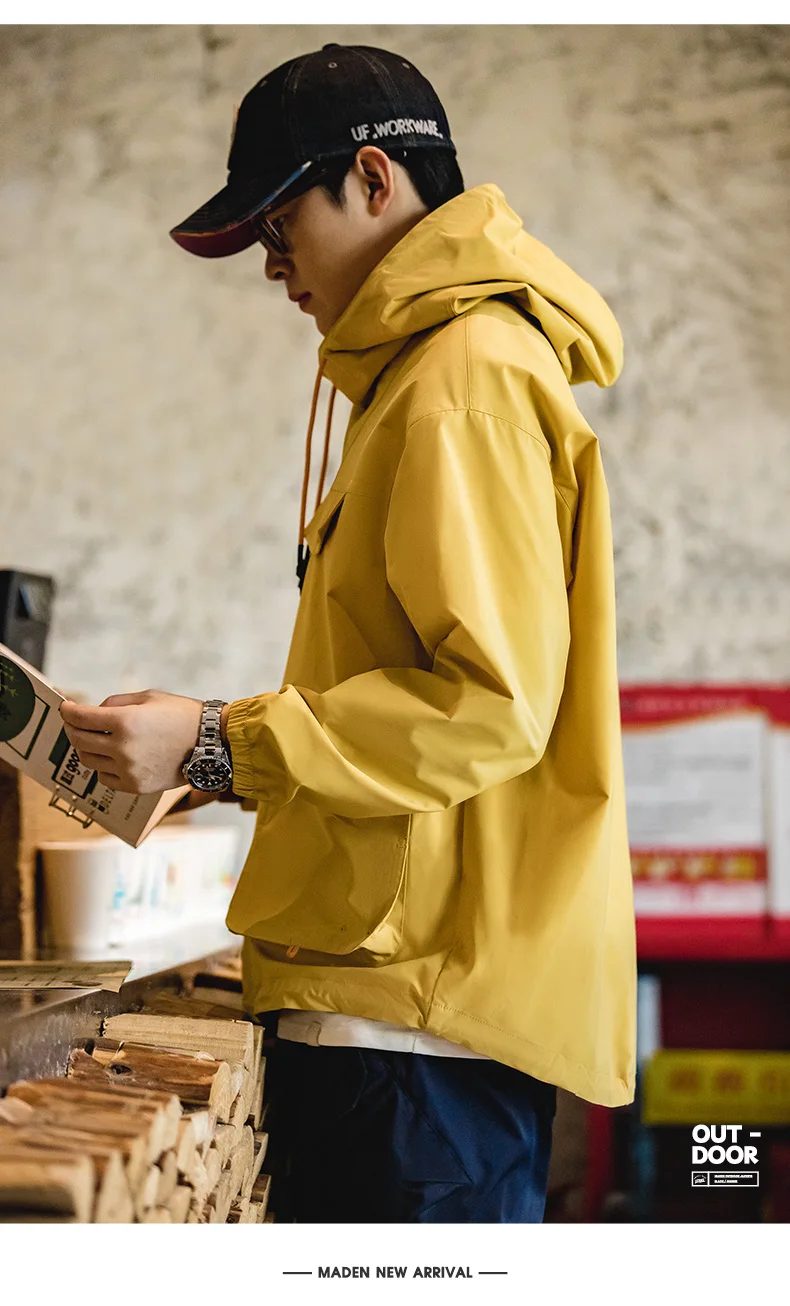 Maden Casual Outdoor Multi-pocket Hooded Men's Jackets Spring Fall Loose Windbreak Parka Ginger Climbing Outerwear Track Jacket