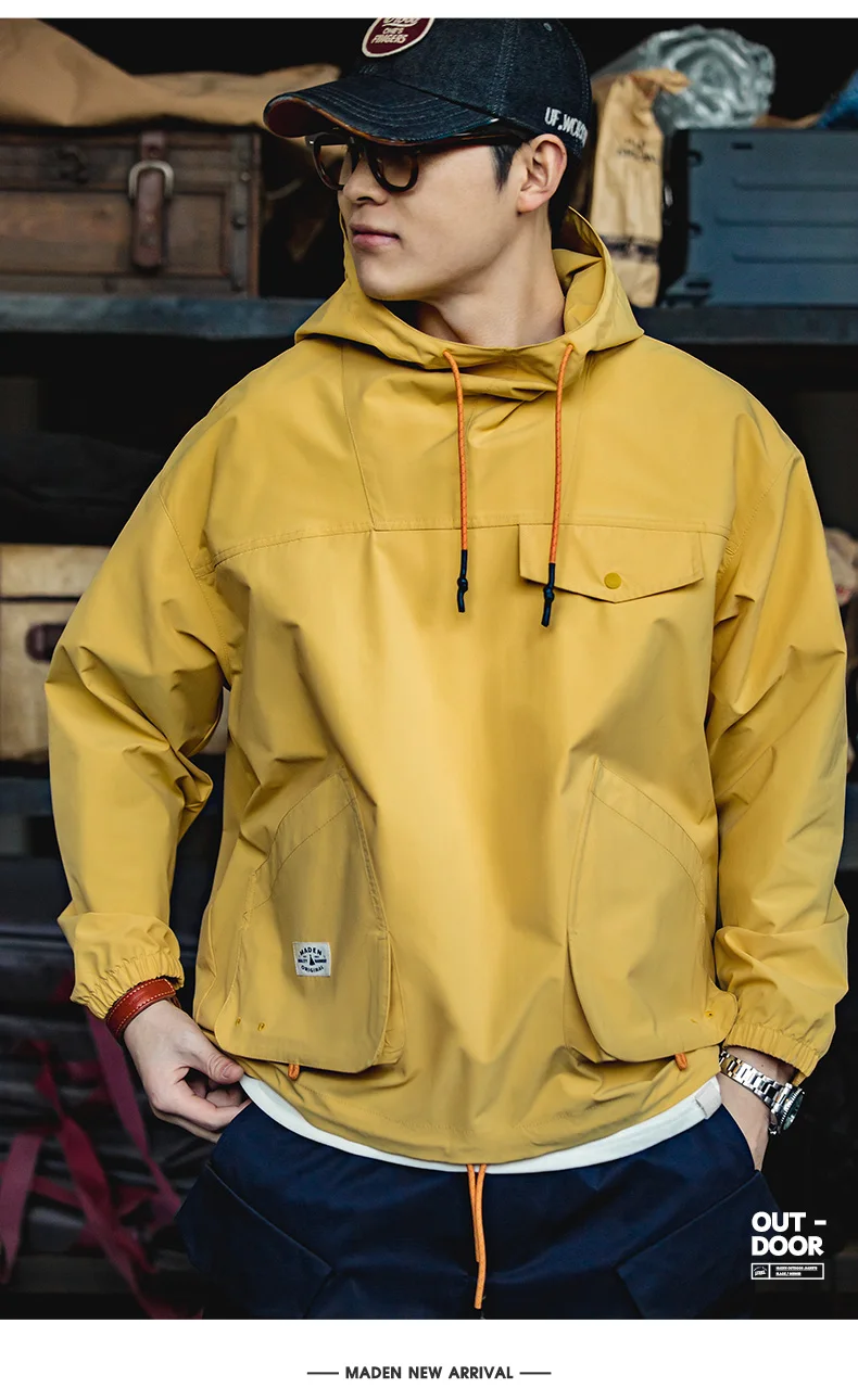 Maden Casual Outdoor Multi-pocket Hooded Men's Jackets Spring Fall Loose Windbreak Parka Ginger Climbing Outerwear Track Jacket