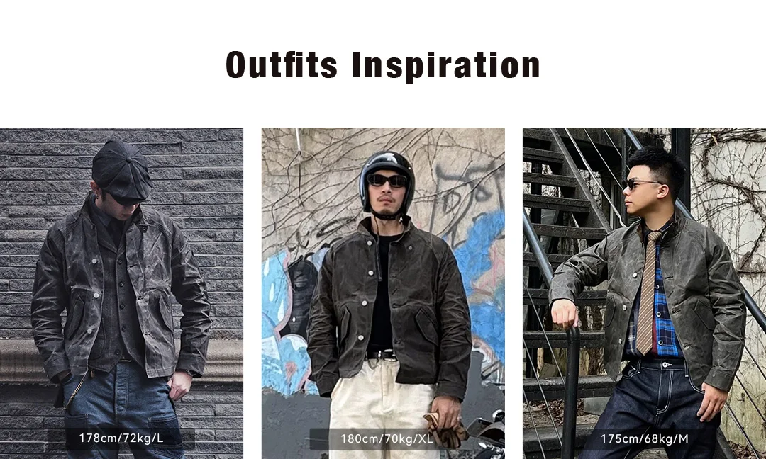 Maden Vintage Stand Collar Oil Waxed Jacket Ⅲ Version for Men's Waterproof Canvas Solid Color Classic Hunting Coat for Autumn