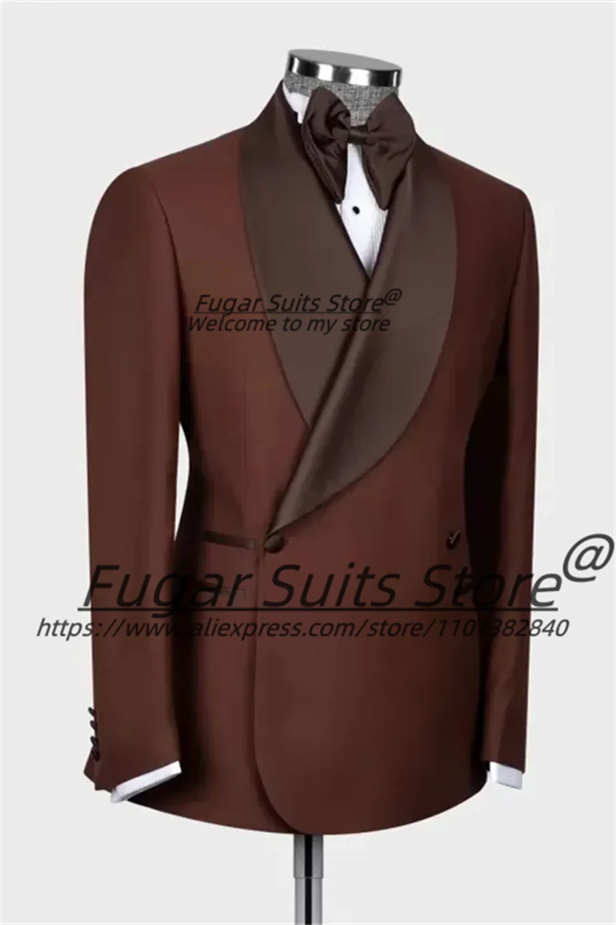 High-end Handsome Brown Shawl Lapel Double Breasted Groom Wedding Tuxedos 2 Pieces Sets Male Prom Blazers trajes para hombre
