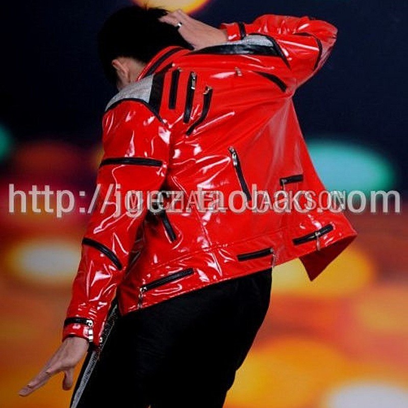 Impersonator Michael Jackson Costumes Jacket Red Beat It Zipper Sequins Leather Casual Dancer Shows Halloween