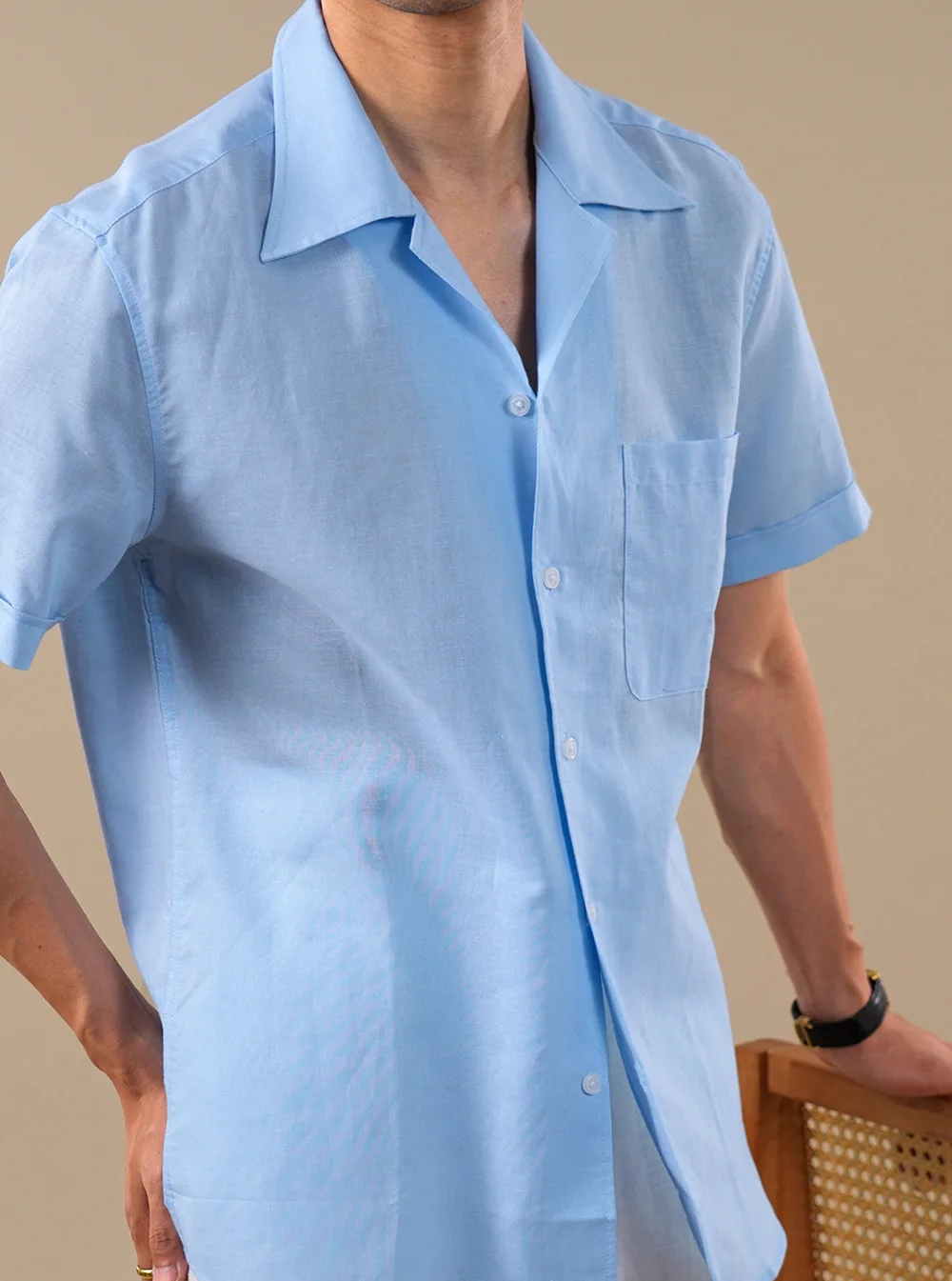 Wedding Shirt Men Linen Blend Breathable Ramie Shirt Men Short Sleeved Solid Color Cuban Collar Shirt Camisa Masculina Social