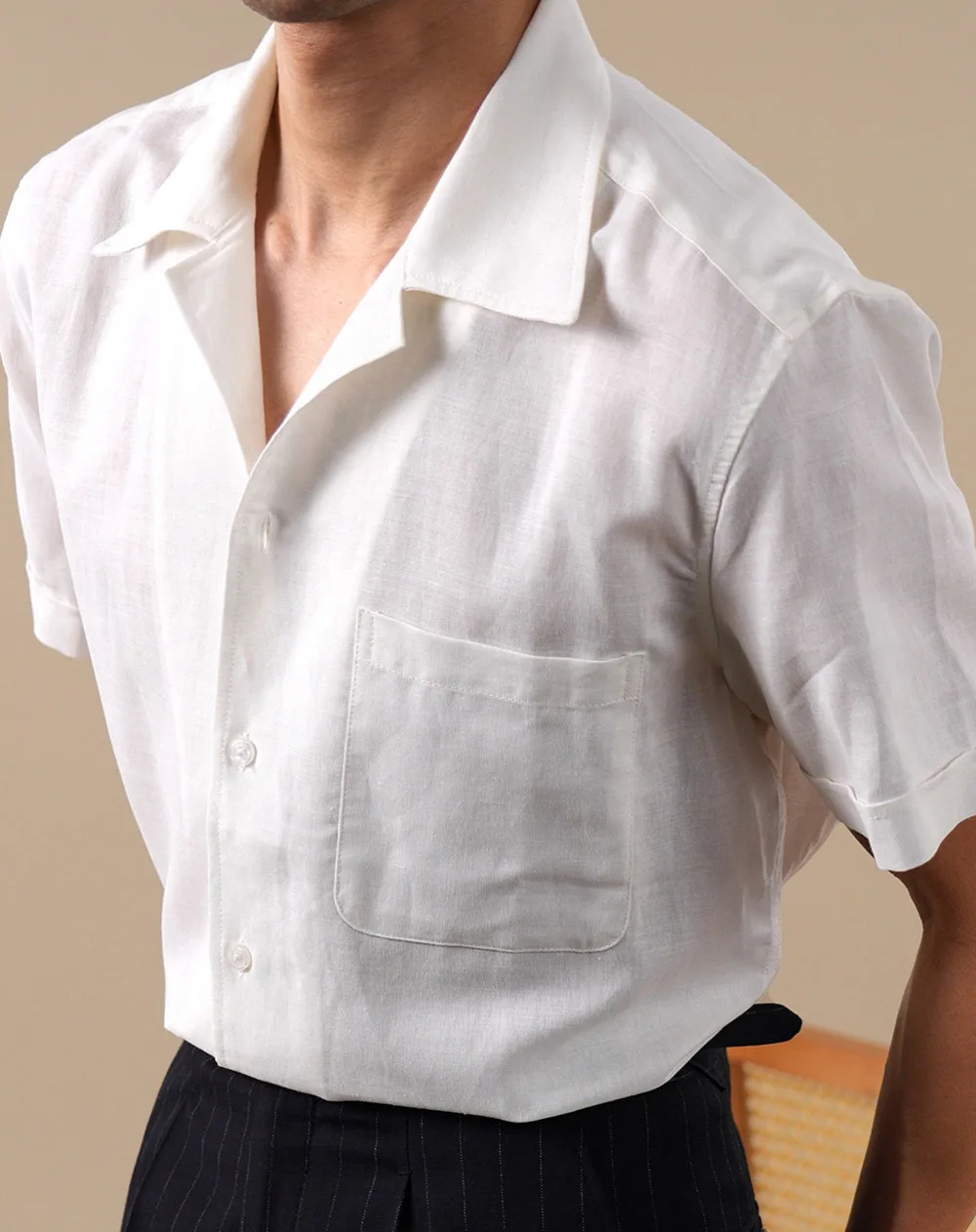 Wedding Shirt Men Linen Blend Breathable Ramie Shirt Men Short Sleeved Solid Color Cuban Collar Shirt Camisa Masculina Social