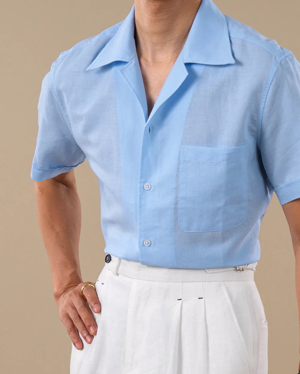 Wedding Shirt Men Linen Blend Breathable Ramie Shirt Men Short Sleeved Solid Color Cuban Collar Shirt Camisa Masculina Social