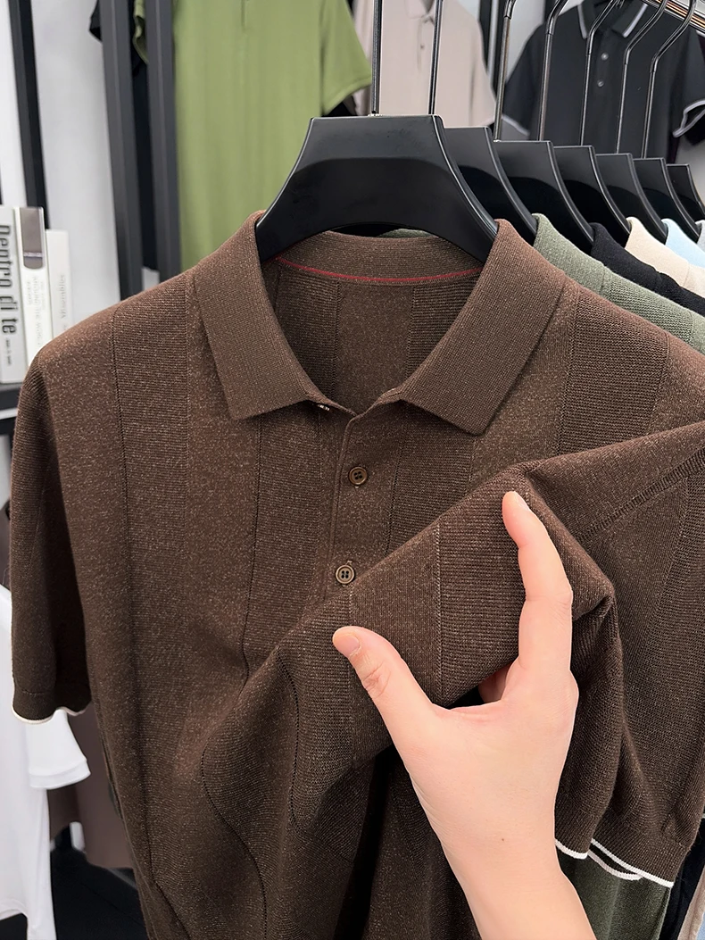 Good Lyocell 59.4% Knit Polo Men 2026 Summer Trendy Breathable Knitwear Short Sleeve Tops Turn Down Collar Linen Knitting Shirt