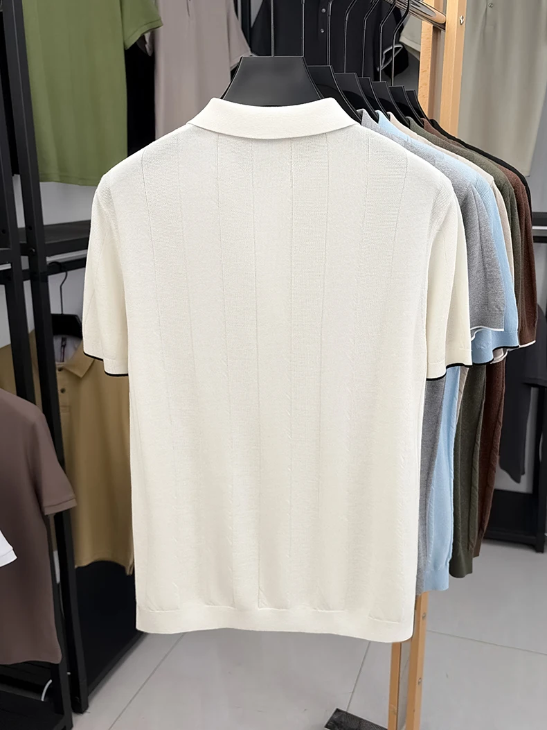 Good Lyocell 59.4% Knit Polo Men 2026 Summer Trendy Breathable Knitwear Short Sleeve Tops Turn Down Collar Linen Knitting Shirt