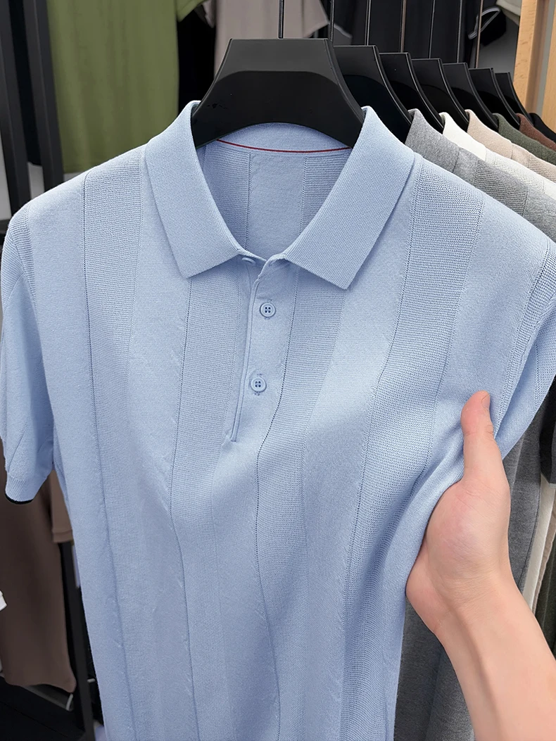 Good Lyocell 59.4% Knit Polo Men 2026 Summer Trendy Breathable Knitwear Short Sleeve Tops Turn Down Collar Linen Knitting Shirt