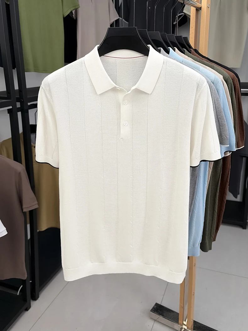 Good Lyocell 59.4% Knit Polo Men 2026 Summer Trendy Breathable Knitwear Short Sleeve Tops Turn Down Collar Linen Knitting Shirt