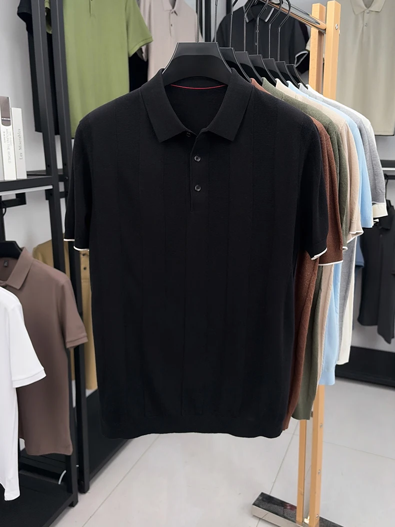 Good Lyocell 59.4% Knit Polo Men 2026 Summer Trendy Breathable Knitwear Short Sleeve Tops Turn Down Collar Linen Knitting Shirt