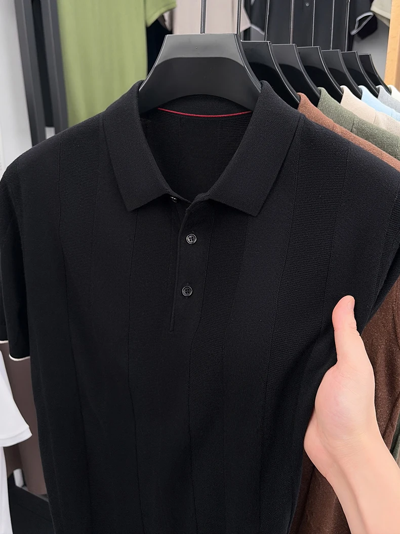 Good Lyocell 59.4% Knit Polo Men 2026 Summer Trendy Breathable Knitwear Short Sleeve Tops Turn Down Collar Linen Knitting Shirt
