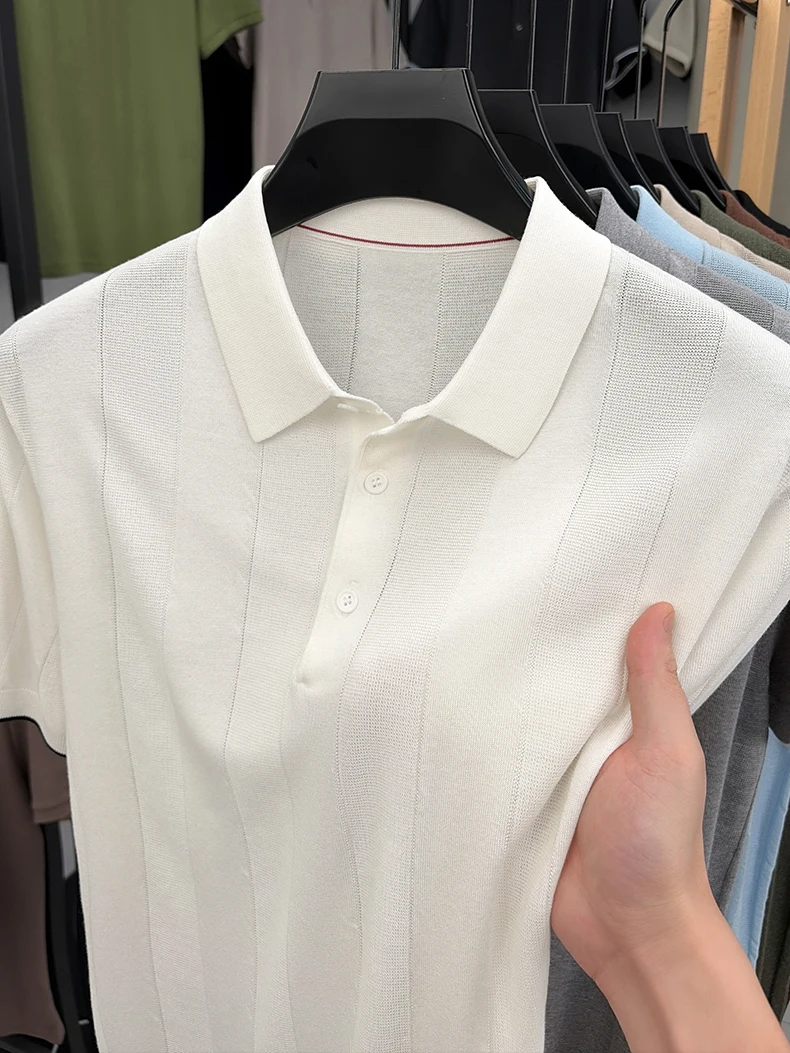 Good Lyocell 59.4% Knit Polo Men 2026 Summer Trendy Breathable Knitwear Short Sleeve Tops Turn Down Collar Linen Knitting Shirt