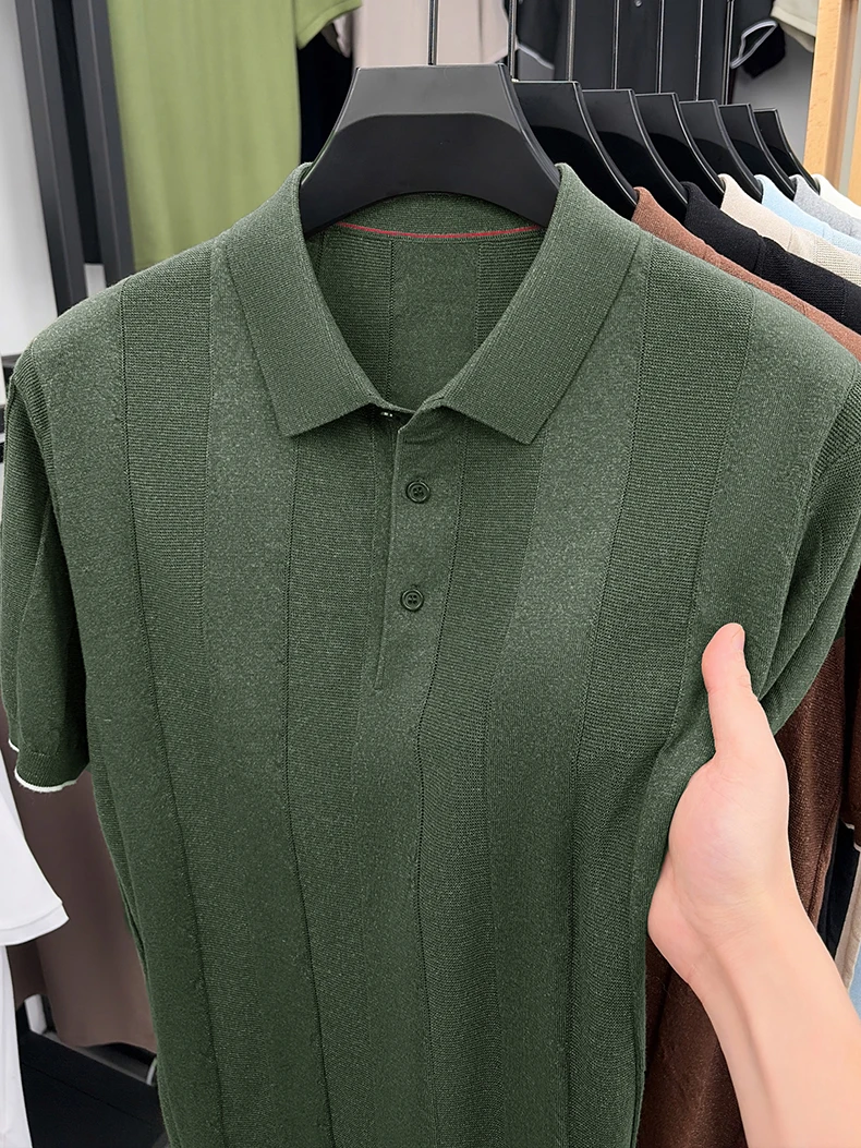 Good Lyocell 59.4% Knit Polo Men 2026 Summer Trendy Breathable Knitwear Short Sleeve Tops Turn Down Collar Linen Knitting Shirt