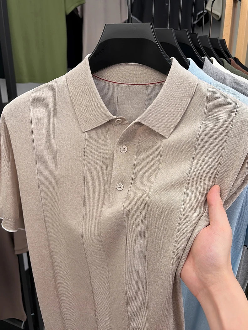 Good Lyocell 59.4% Knit Polo Men 2026 Summer Trendy Breathable Knitwear Short Sleeve Tops Turn Down Collar Linen Knitting Shirt