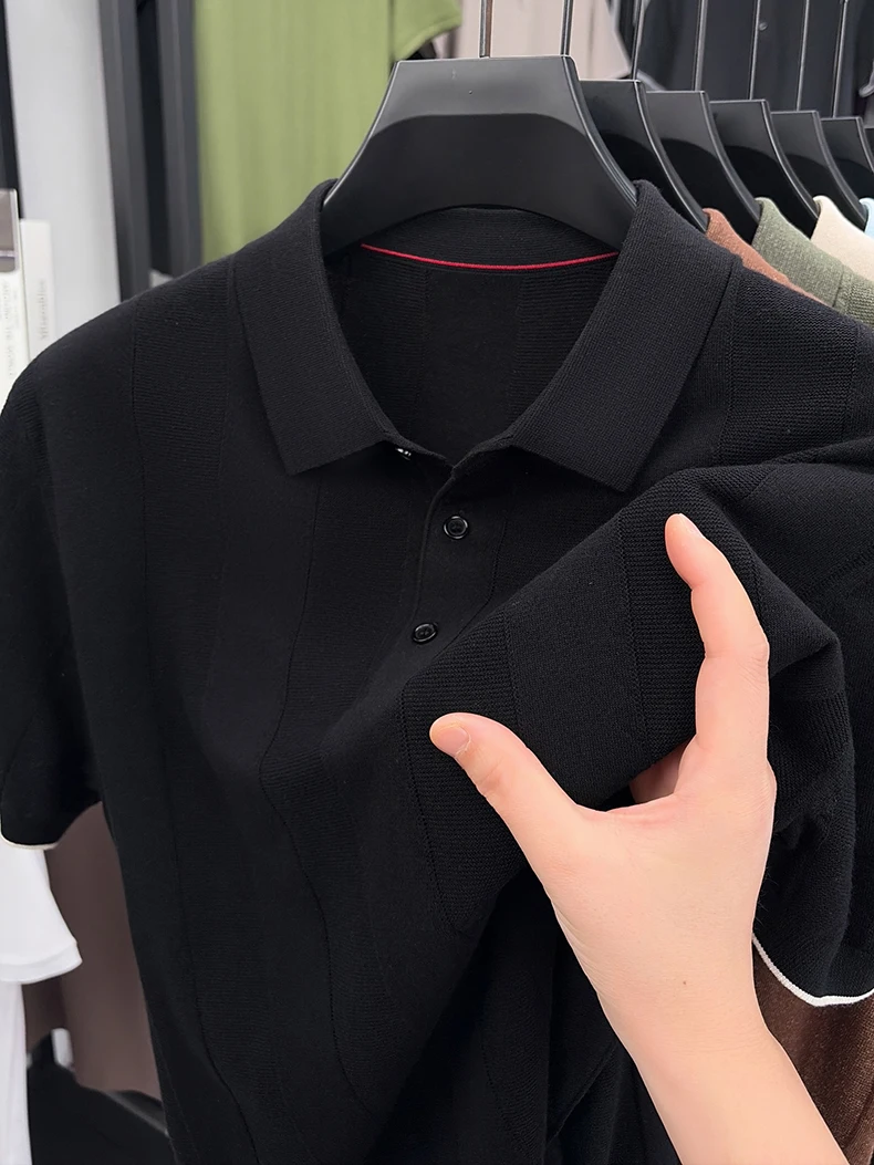 Good Lyocell 59.4% Knit Polo Men 2026 Summer Trendy Breathable Knitwear Short Sleeve Tops Turn Down Collar Linen Knitting Shirt