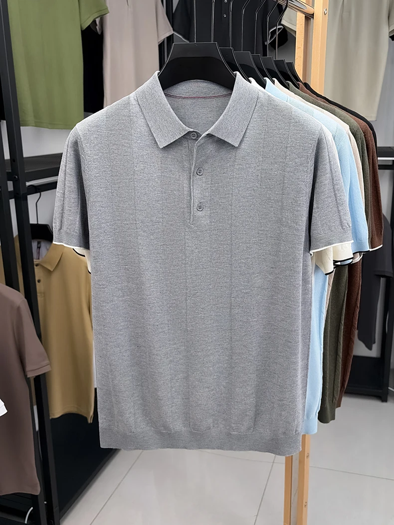 Good Lyocell 59.4% Knit Polo Men 2026 Summer Trendy Breathable Knitwear Short Sleeve Tops Turn Down Collar Linen Knitting Shirt