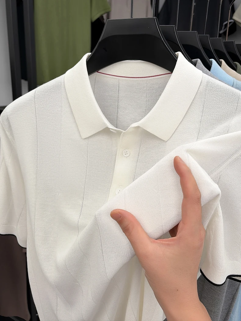 Good Lyocell 59.4% Knit Polo Men 2026 Summer Trendy Breathable Knitwear Short Sleeve Tops Turn Down Collar Linen Knitting Shirt