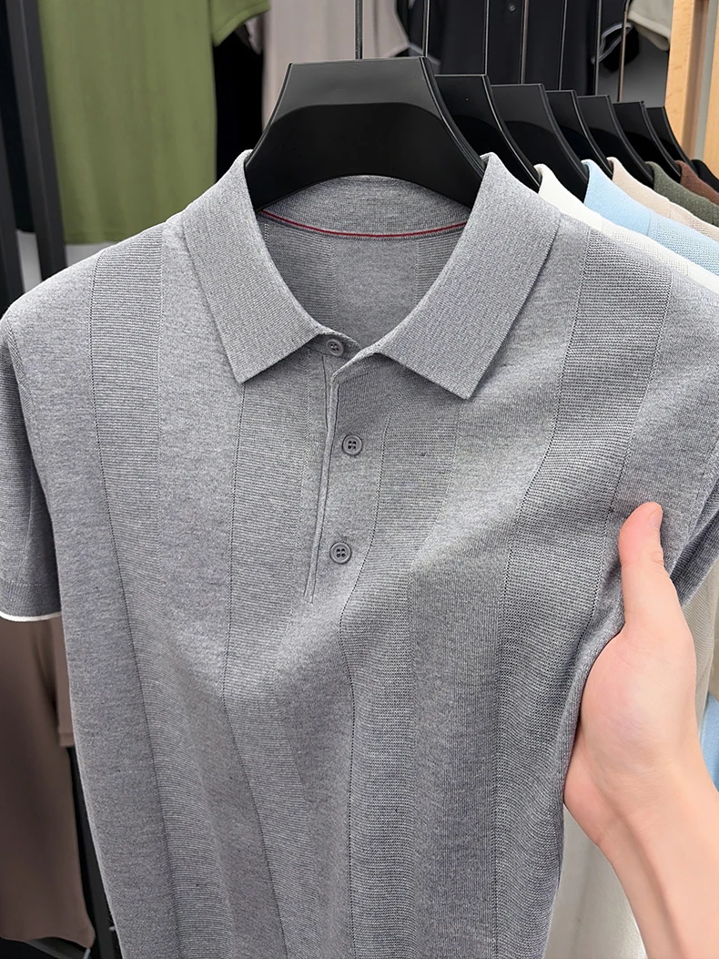 Good Lyocell 59.4% Knit Polo Men 2026 Summer Trendy Breathable Knitwear Short Sleeve Tops Turn Down Collar Linen Knitting Shirt