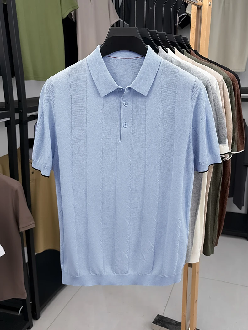 Good Lyocell 59.4% Knit Polo Men 2026 Summer Trendy Breathable Knitwear Short Sleeve Tops Turn Down Collar Linen Knitting Shirt
