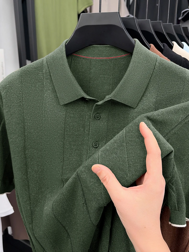Good Lyocell 59.4% Knit Polo Men 2026 Summer Trendy Breathable Knitwear Short Sleeve Tops Turn Down Collar Linen Knitting Shirt