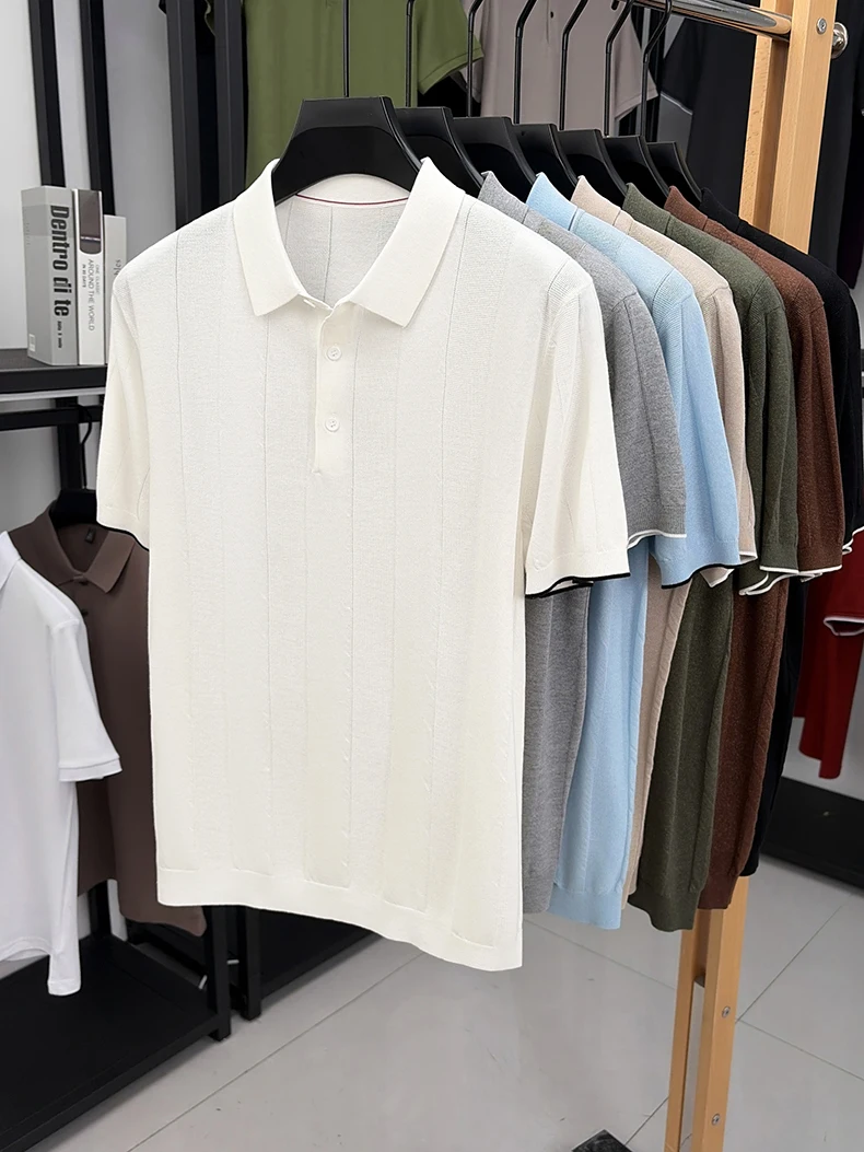 Good Lyocell 59.4% Knit Polo Men 2026 Summer Trendy Breathable Knitwear Short Sleeve Tops Turn Down Collar Linen Knitting Shirt
